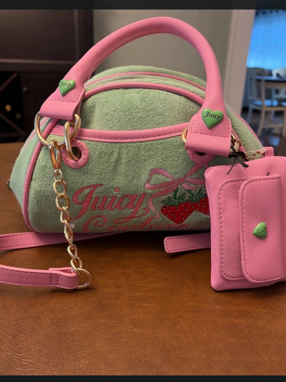 Juicy Couture Retro 
Strawberry Satchel Green/Pink Crossbody Handbag Y2K NWT